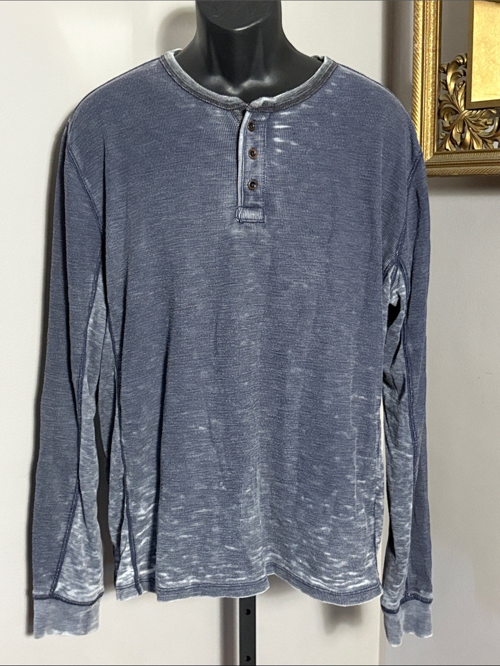 Lucky Brand Venice Burnout XL Washed Navy Long Sleeve Henley
